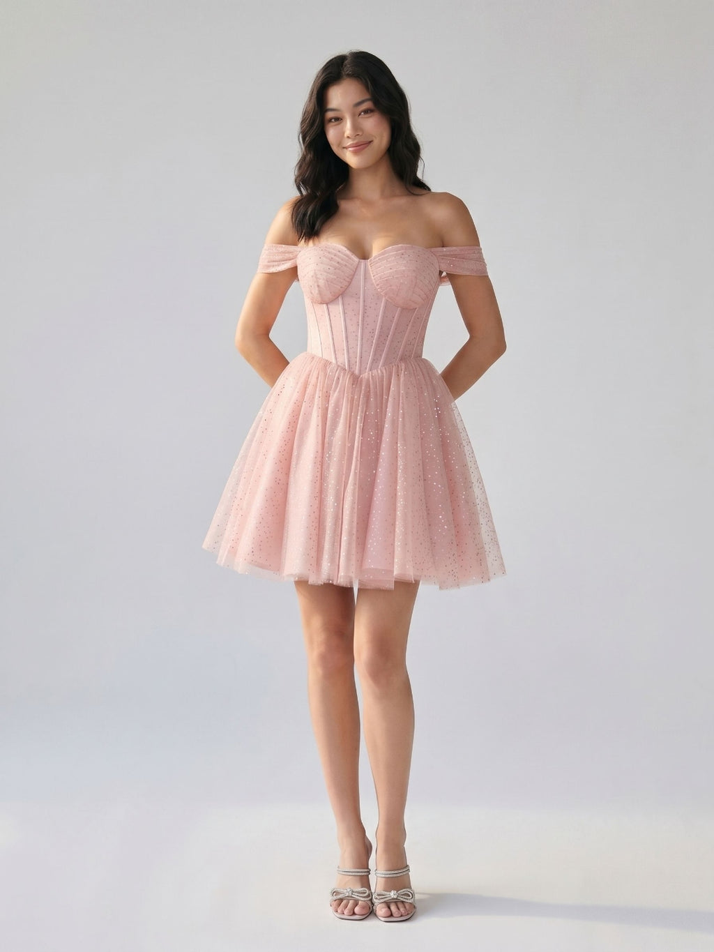 Petal Tulle A-Line Off-the-Shoulder Short Homecoming Dress with Sequins