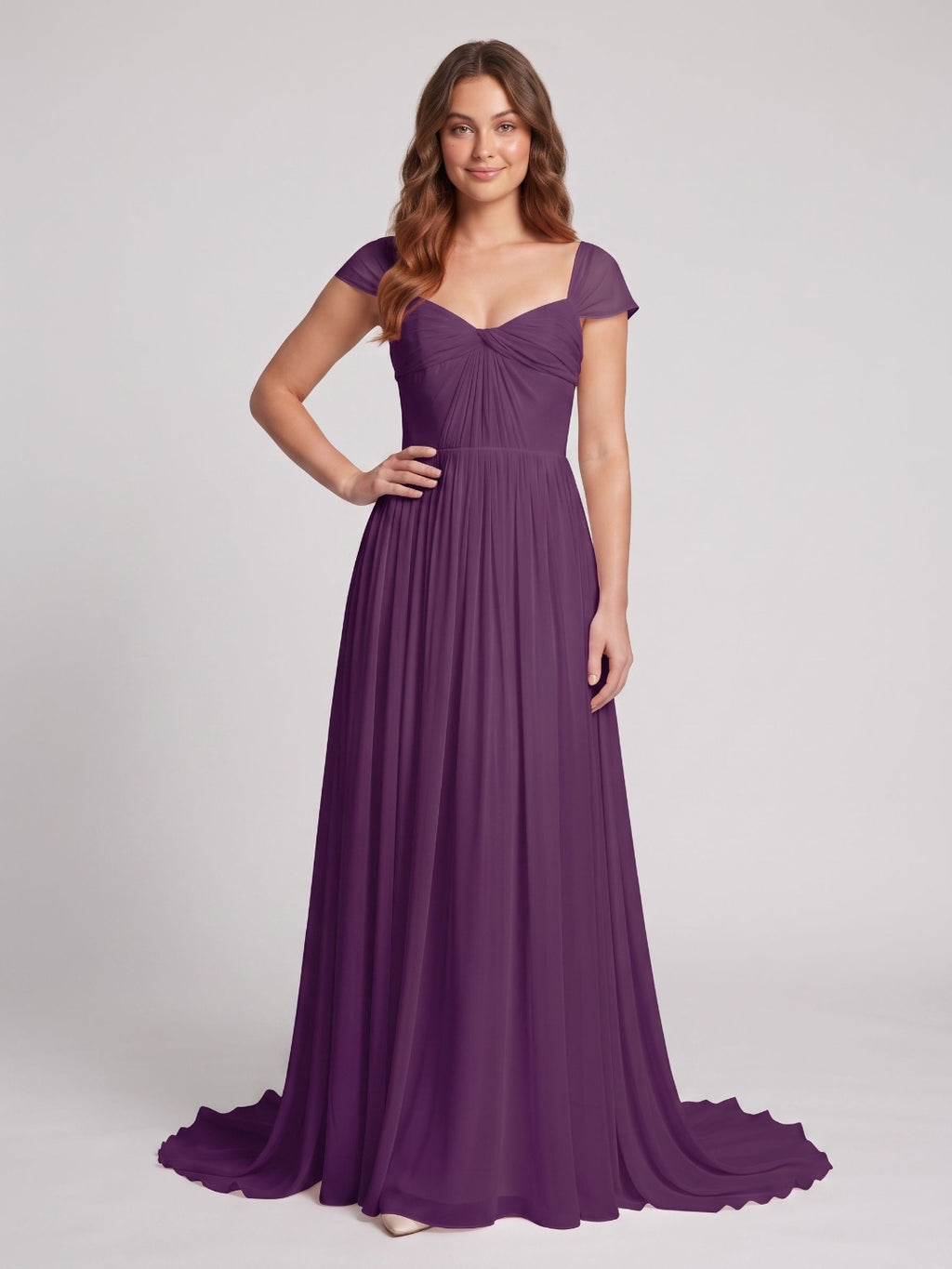 Plum Chiffon A-Line Square Neck Backless Floor-Length Prom Dress