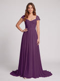 Plum Chiffon A-Line Square Neck Backless Floor-Length Prom Dress