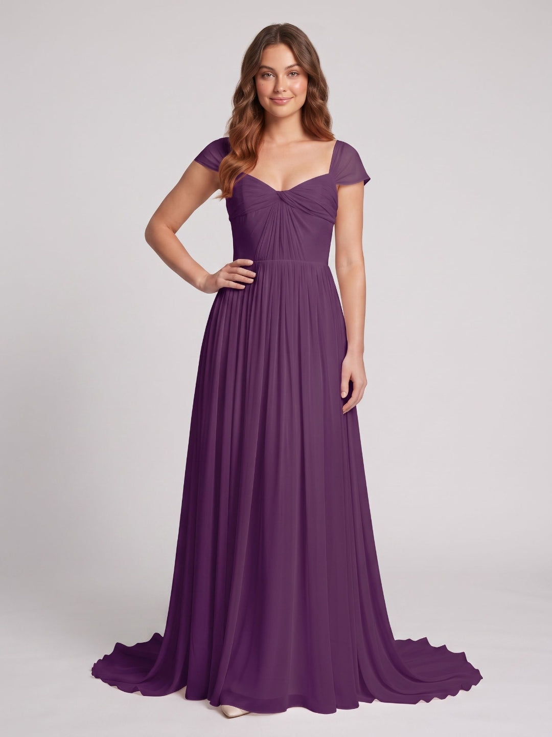 Plum Chiffon A-Line Square Neck Backless Floor-Length Prom Dress