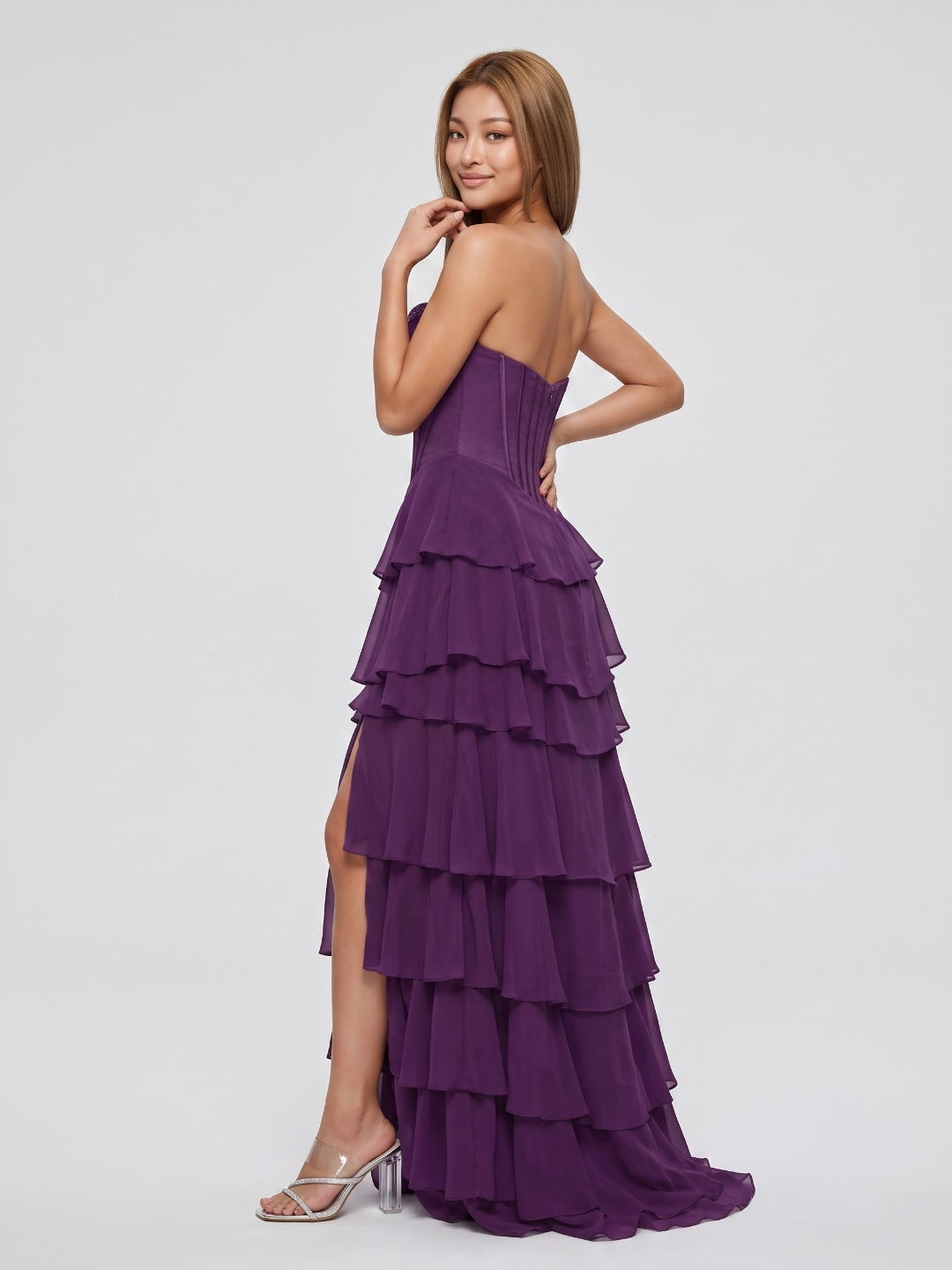 Plum Chiffon A-Line Sweetheart Back Zip Floor-Length Dress