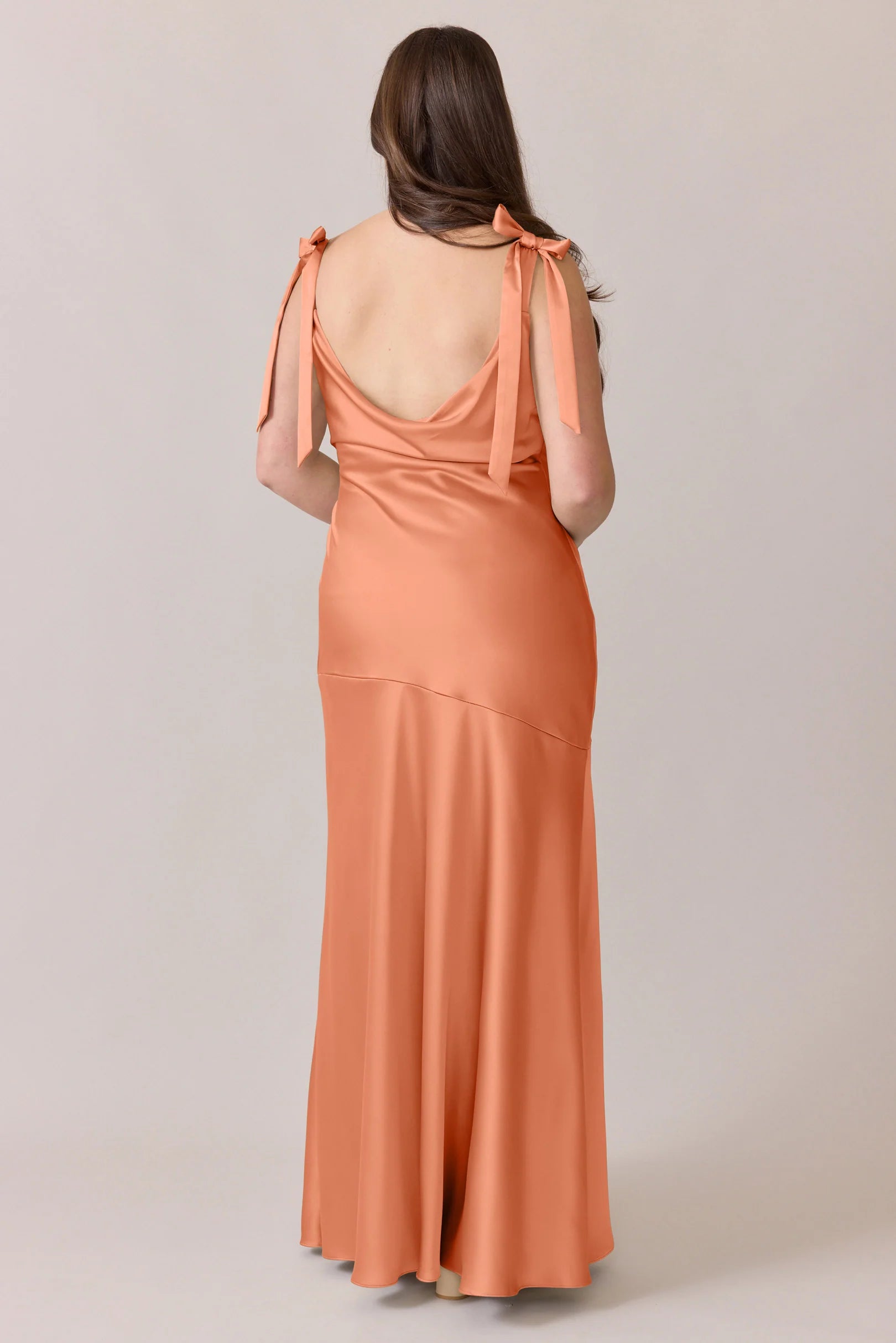 Plus Size Satin Bridesmaid Dress with Tie-Strap Detail & Cowl Back