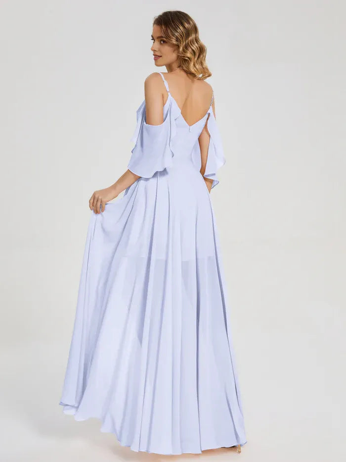 Pretty A-line Off the Shoulder Sleeveless Pleated Chiffon Asymmetrical Length Bridesmaid Dress