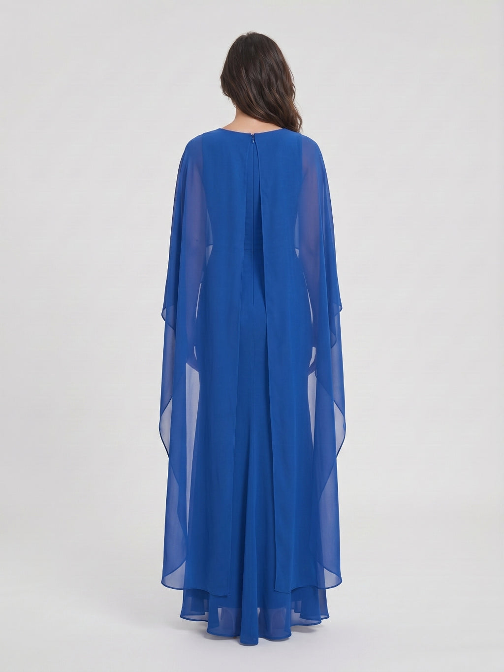 Regal Royal Blue Chiffon Trumpet Square Neck Floor-Length Evening Dress with Cape