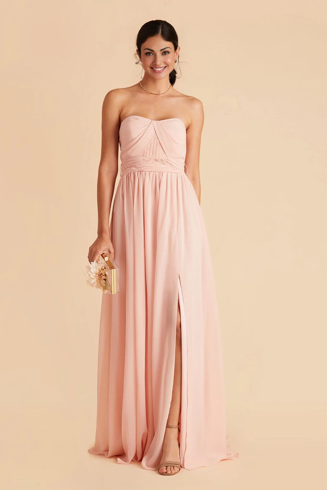 Romantic A-Line Chiffon Strapless Sleeveless Zipper Back Floor Length Bridesmaid Dress