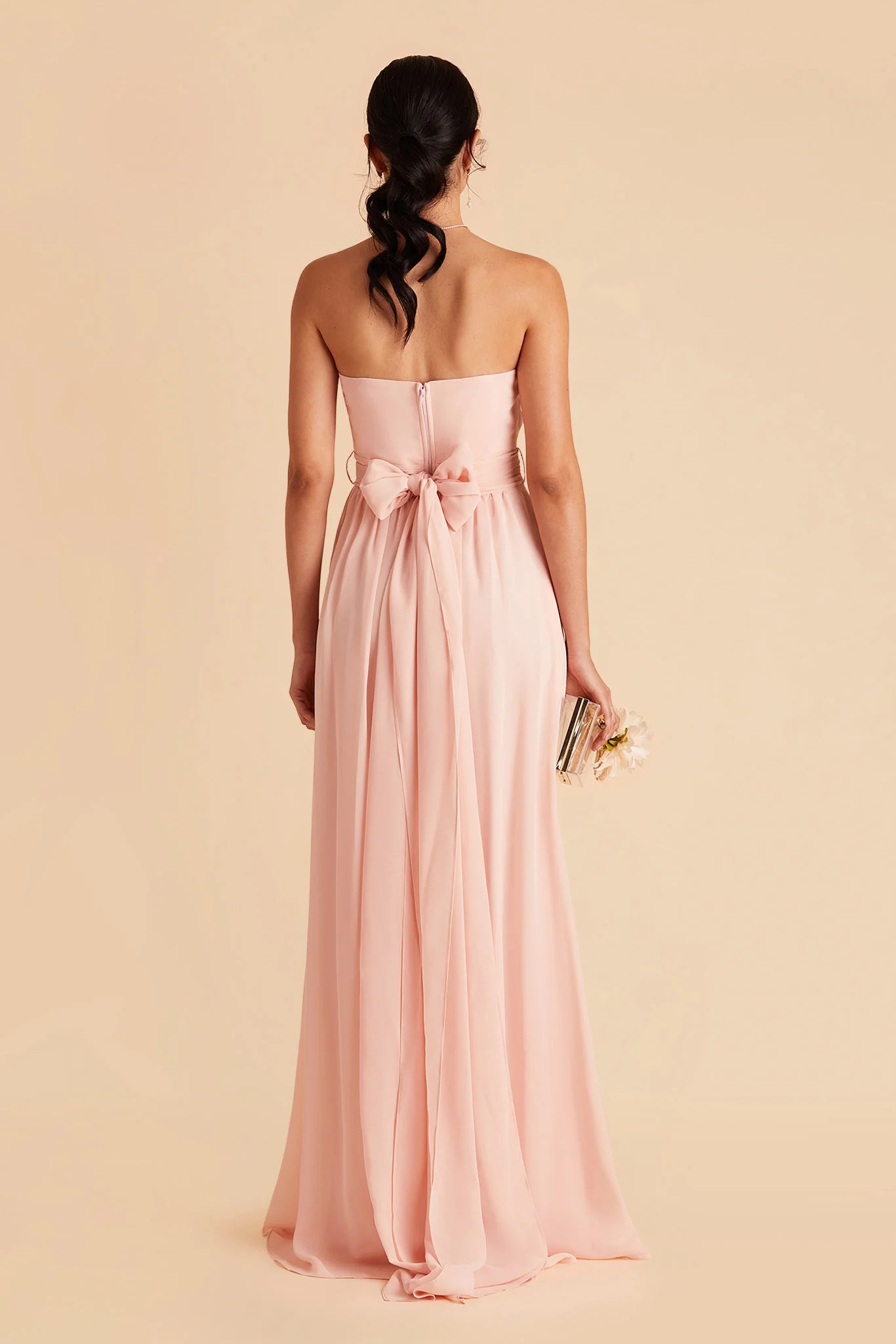 Romantic A-Line Chiffon Strapless Sleeveless Zipper Back Floor Length Bridesmaid Dress