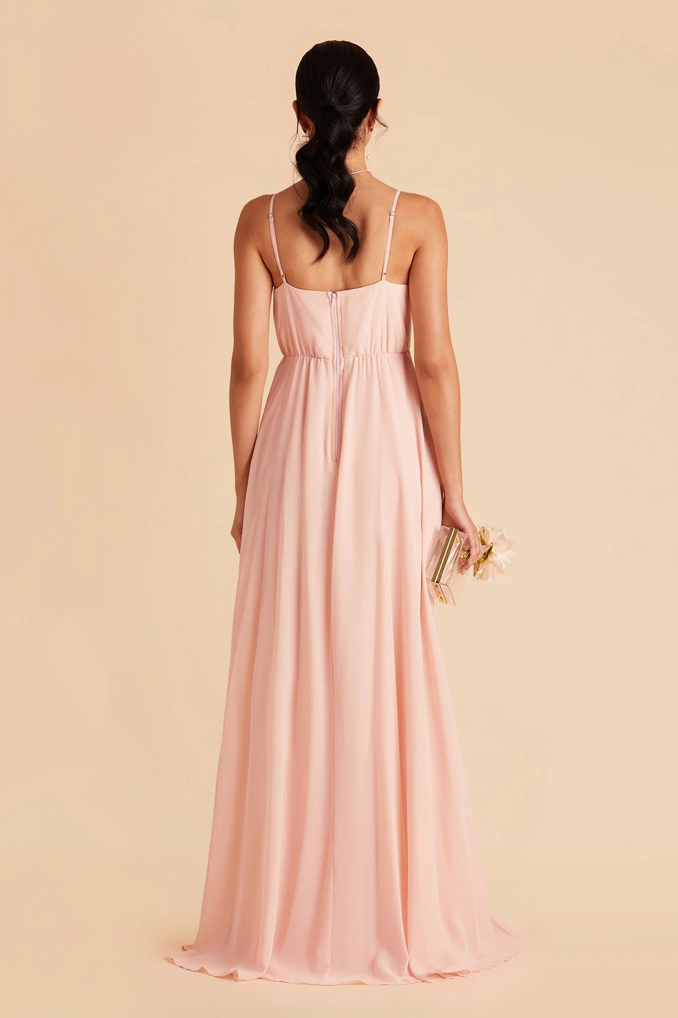 Romantic A-Line Chiffon V Neck Spaghetti Strap Zipper Back Floor Length Bridesmaid Dress