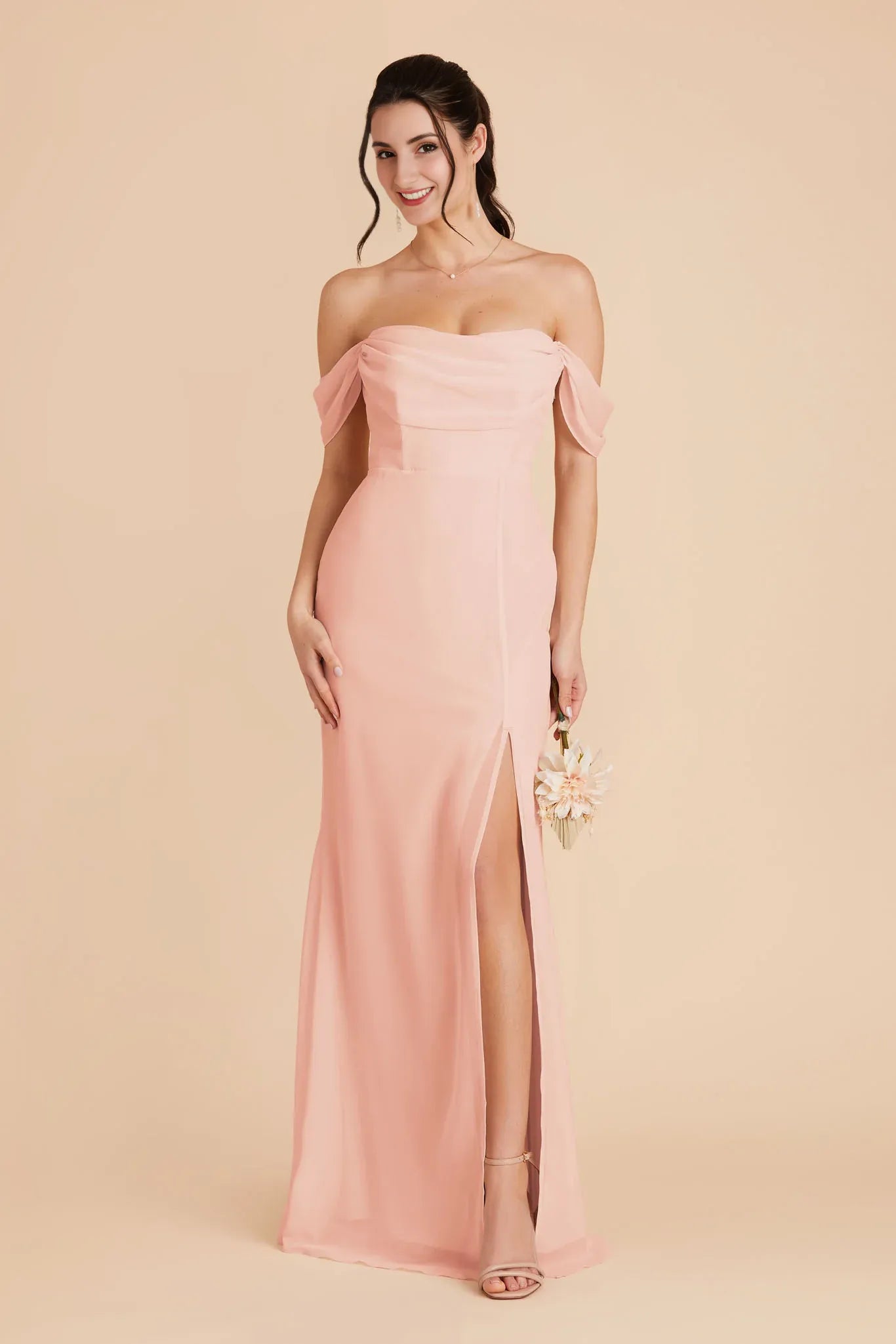 Romantic Mermaid Chiffon Off Shoulder Flutter Sleeve Open Back Floor Length Bridesmaid Dress