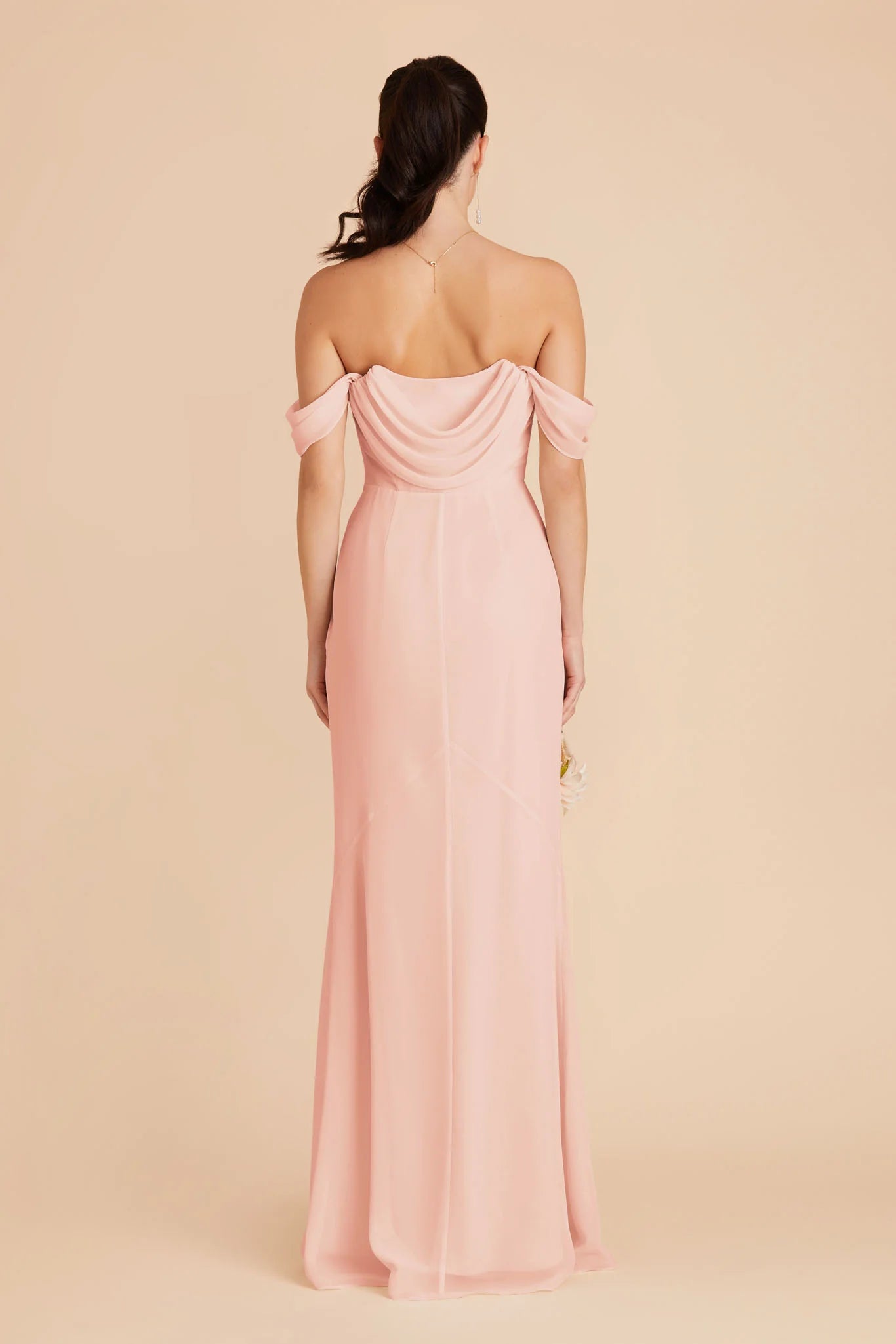 Romantic Mermaid Chiffon Off Shoulder Flutter Sleeve Open Back Floor Length Bridesmaid Dress