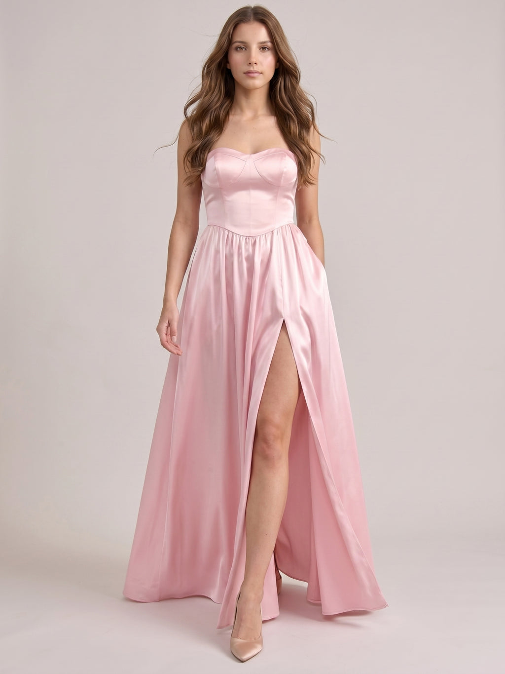 Romantic Blushing Pink Satin A-Line Sweetheart Criss-Cross Straps Bridesmaid Dress