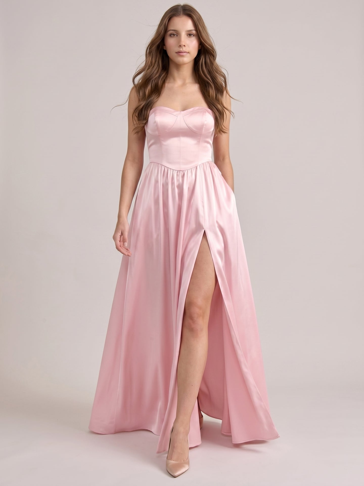Romantic Blushing Pink Satin A-Line Sweetheart Criss-Cross Straps Bridesmaid Dress