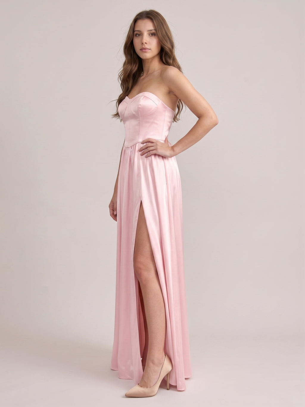 Romantic Blushing Pink Satin A-Line Sweetheart Criss-Cross Straps Bridesmaid Dress