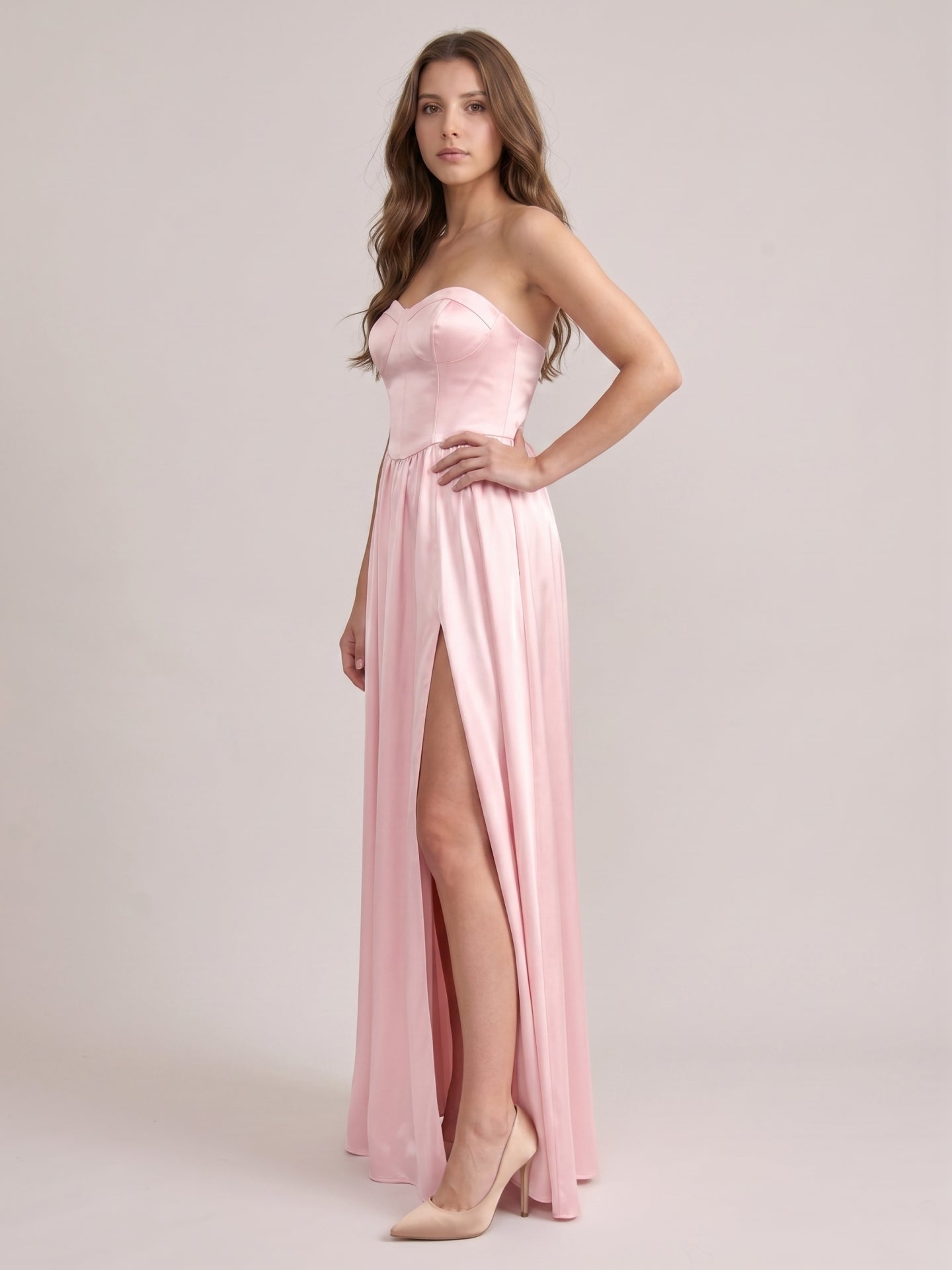 Romantic Blushing Pink Satin A-Line Sweetheart Criss-Cross Straps Bridesmaid Dress
