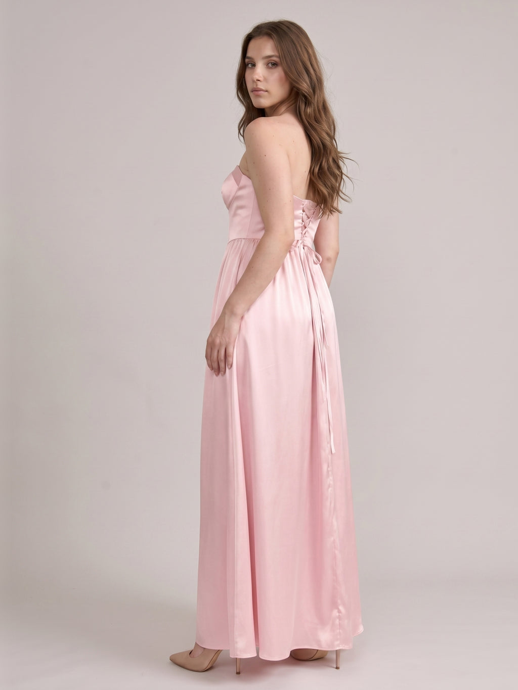 Romantic Blushing Pink Satin A-Line Sweetheart Criss-Cross Straps Bridesmaid Dress