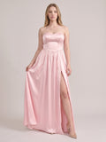 Romantic Blushing Pink Satin A-Line Sweetheart Criss-Cross Straps Bridesmaid Dress