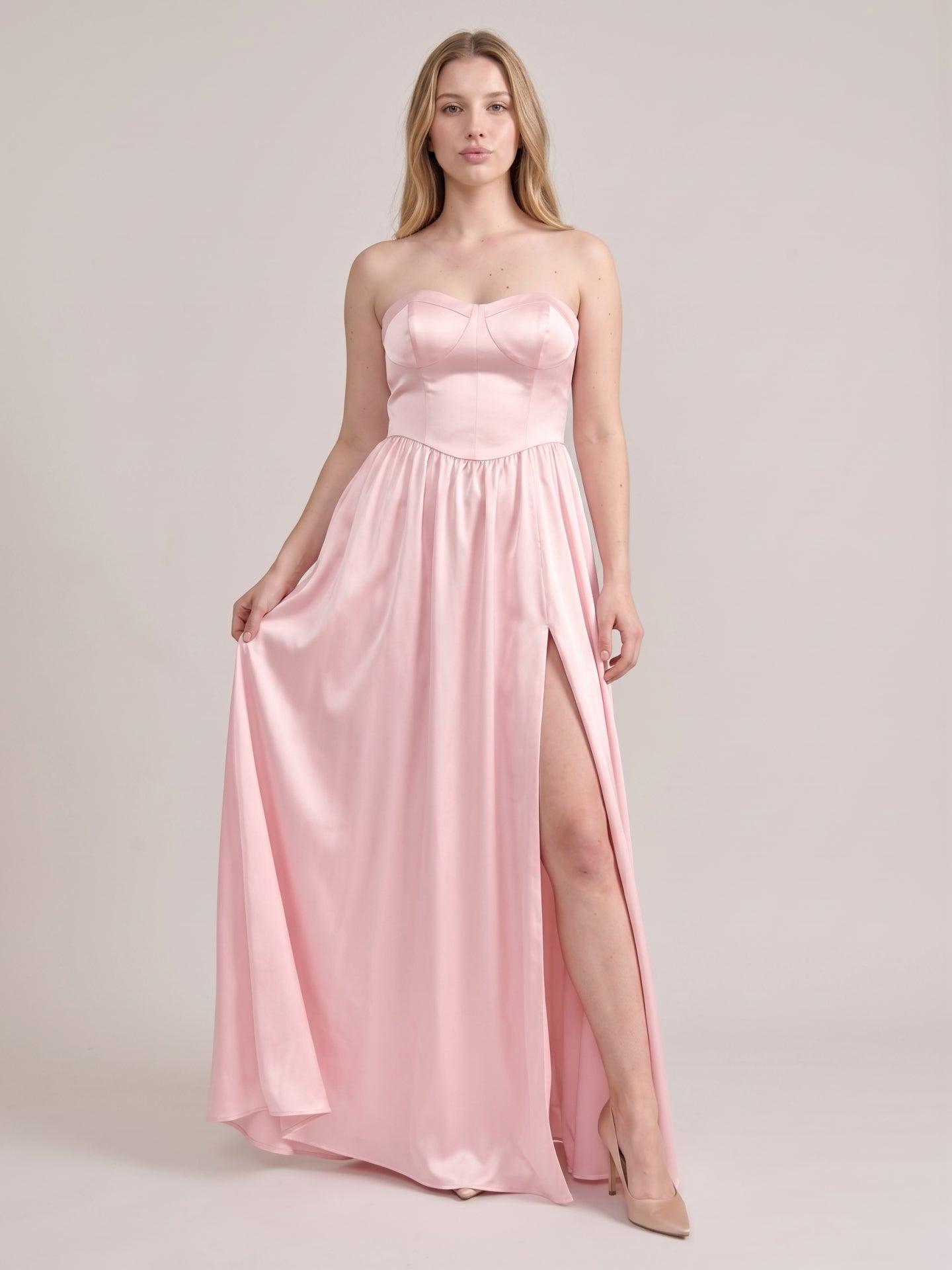 Romantic Blushing Pink Satin A-Line Sweetheart Criss-Cross Straps Bridesmaid Dress