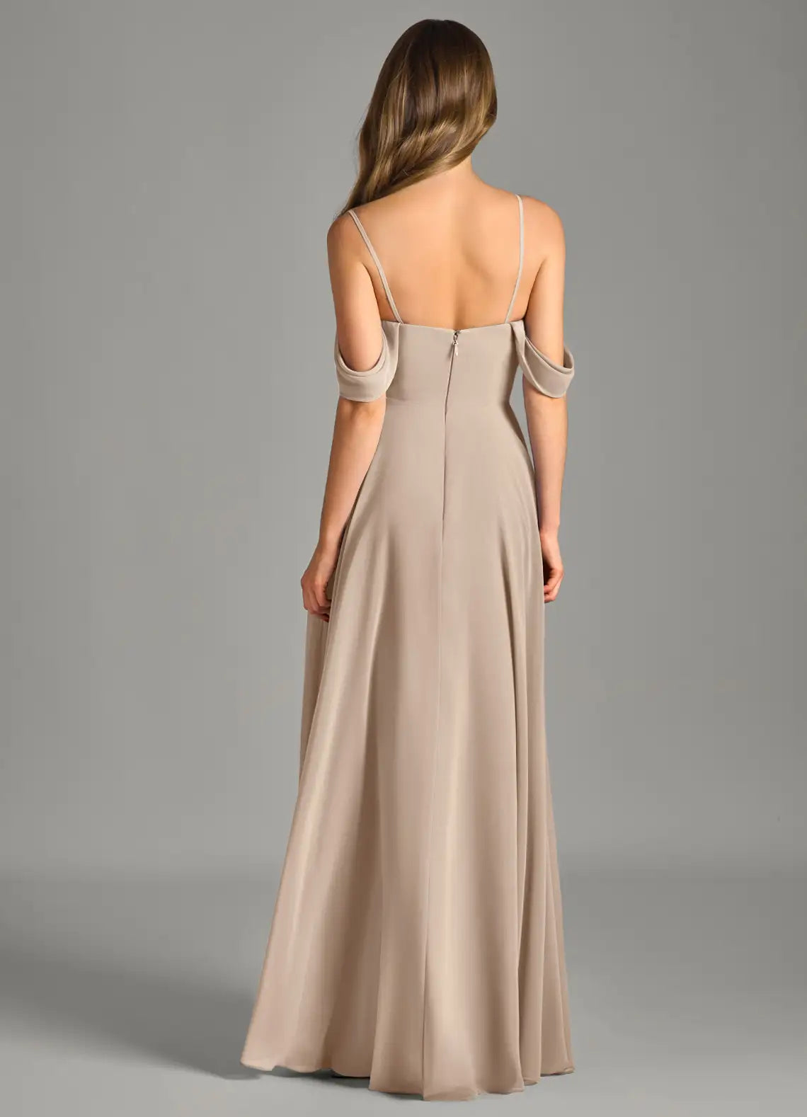 Romantic Chiffon Bridesmaid Dress with Convertible Off-the-Shoulder Neck and Flowing Skirt