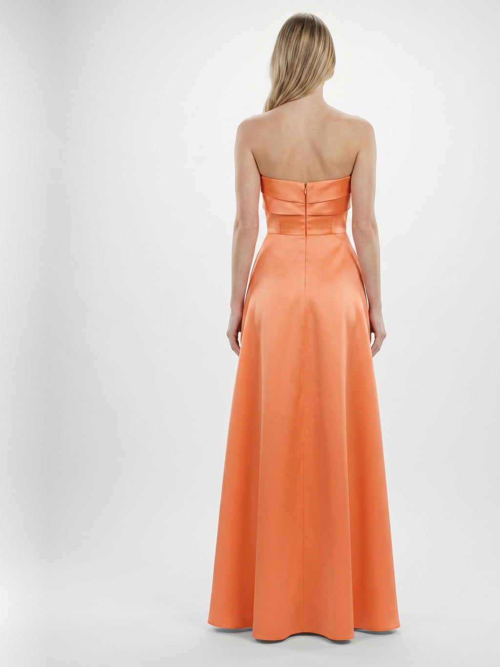 Romantic Orange Satin A-Line Sweetheart Back Zip Floor-Length Bridesmaid Dress with Pleated Detail