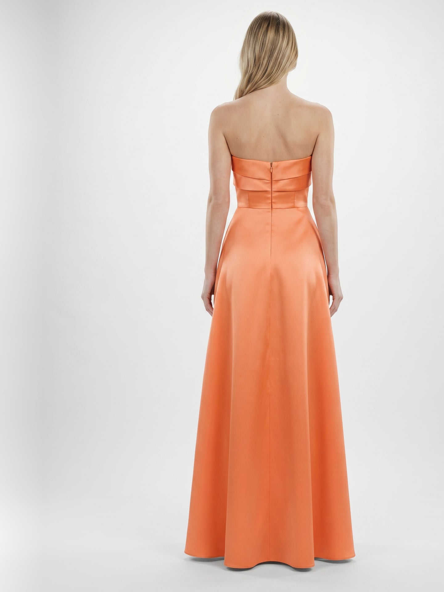 Romantic Orange Satin A-Line Sweetheart Back Zip Floor-Length Bridesmaid Dress with Pleated Detail