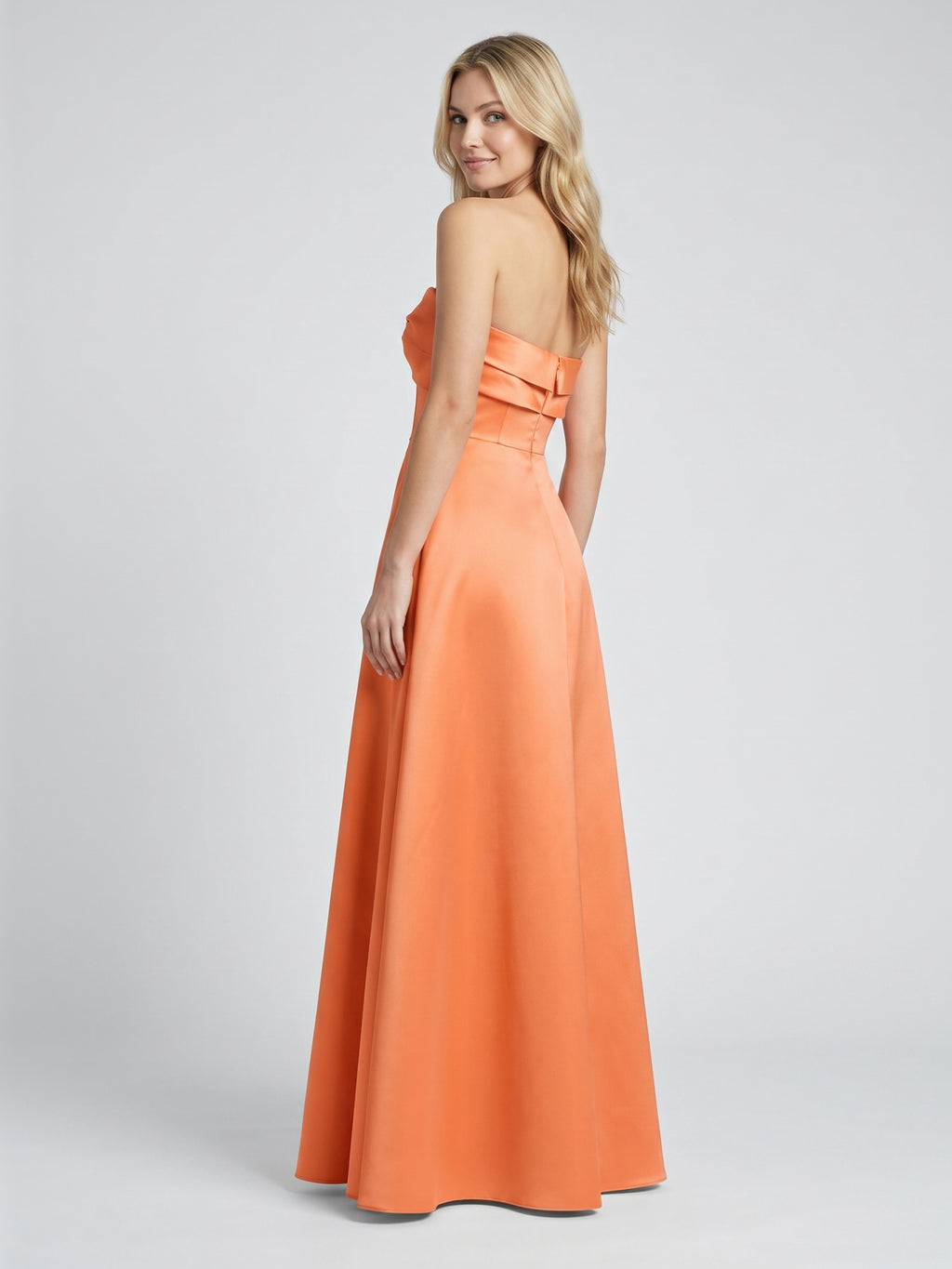 Romantic Orange Satin A-Line Sweetheart Back Zip Floor-Length Bridesmaid Dress with Pleated Detail