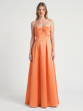 Romantic Orange Satin A-Line Sweetheart Back Zip Floor-Length Bridesmaid Dress with Pleated Detail