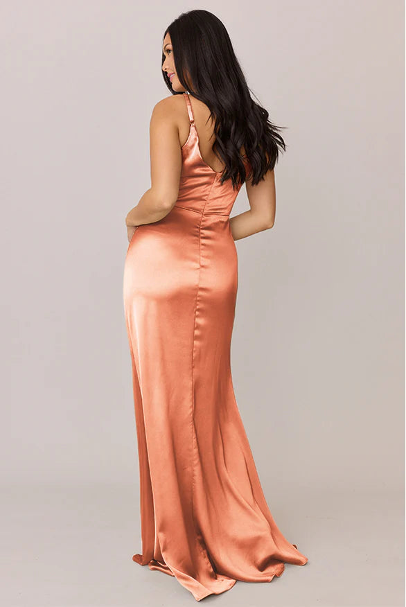 Romantic V-Neck Twist-Front Spaghetti Strap Low-Back Mermaid Floor-Length Bridesmaid Dress