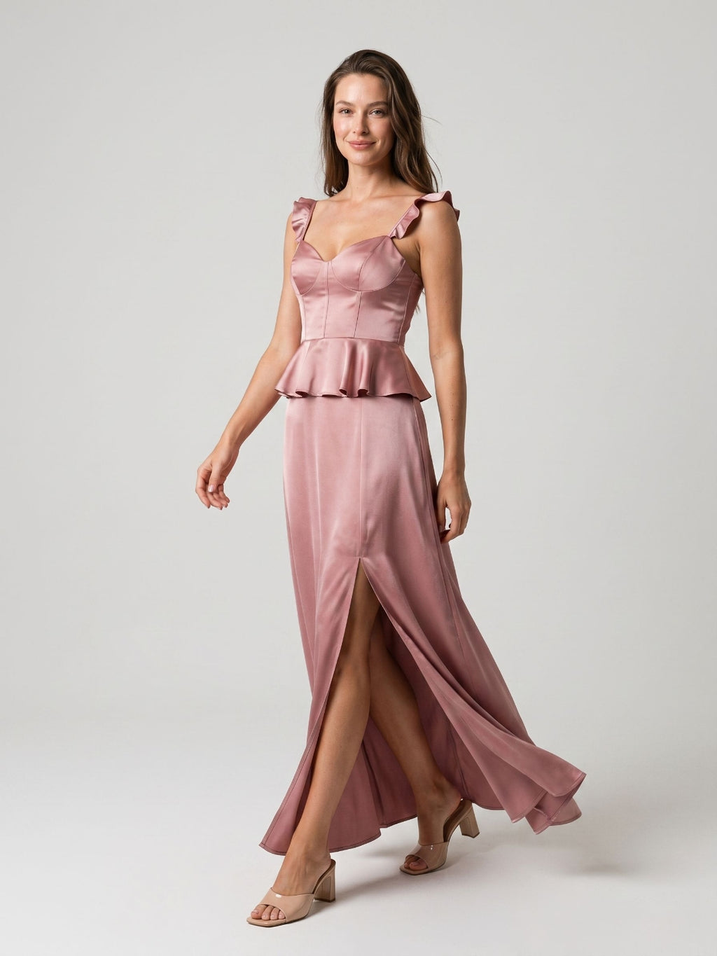 Rose Gold Satin Sheath Sweetheart Lace-Up Back Floor-Length Birthday Dress