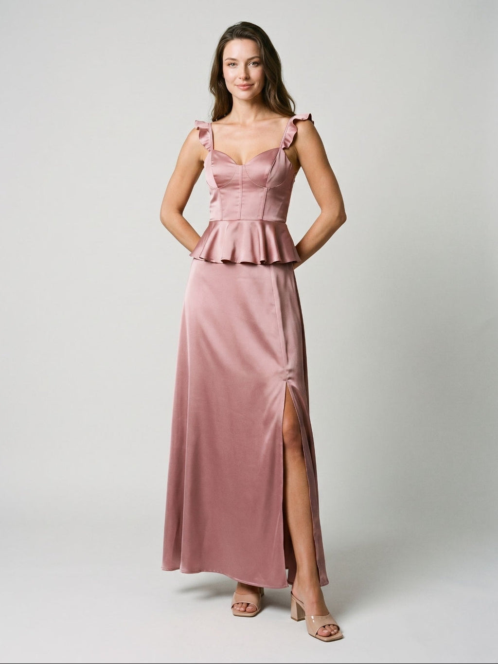 Rose Gold Satin Sheath Sweetheart Lace-Up Back Floor-Length Birthday Dress