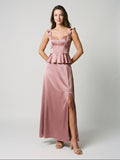 Rose Gold Satin Sheath Sweetheart Lace-Up Back Floor-Length Birthday Dress