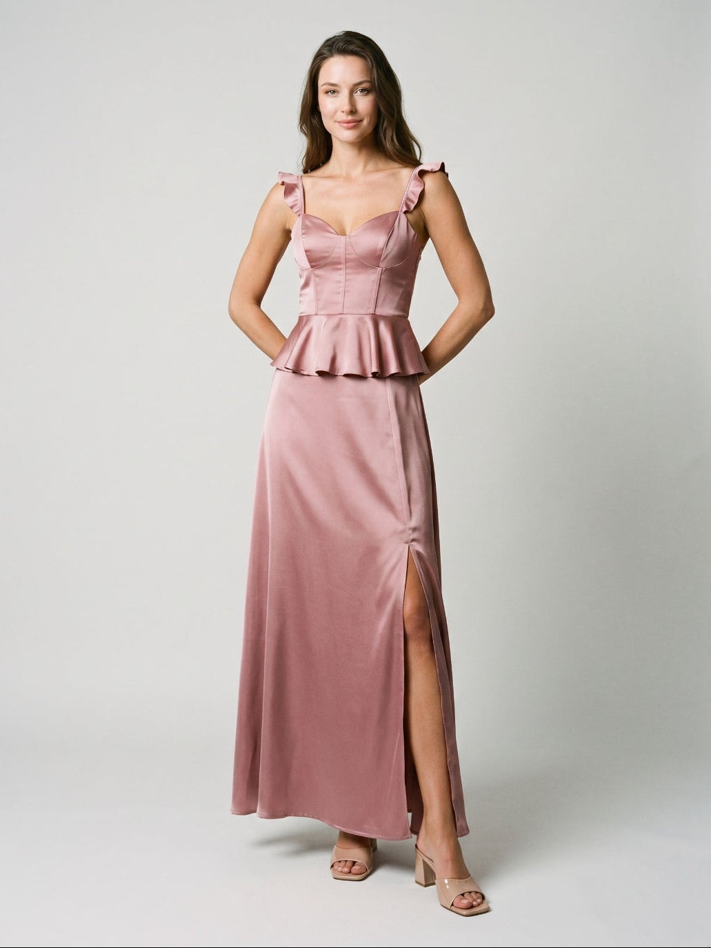 Rose Gold Satin Sheath Sweetheart Lace-Up Back Floor-Length Birthday Dress