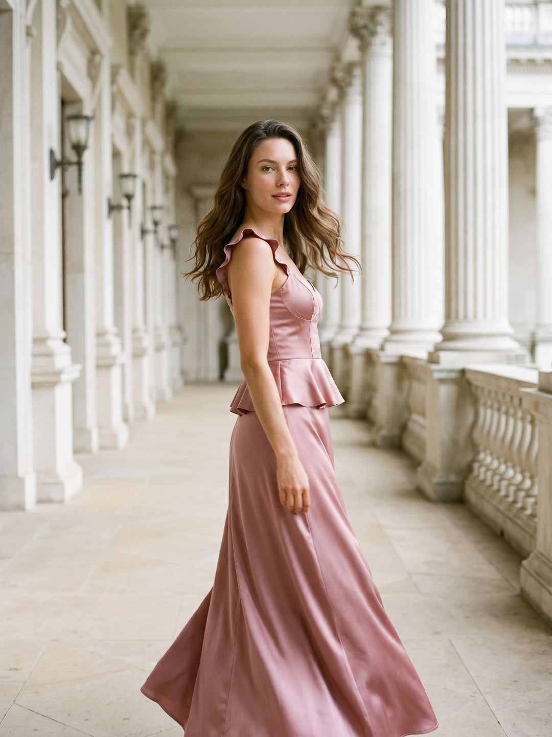 Rose Gold Satin Sheath Sweetheart Lace-Up Back Floor-Length Birthday Dress