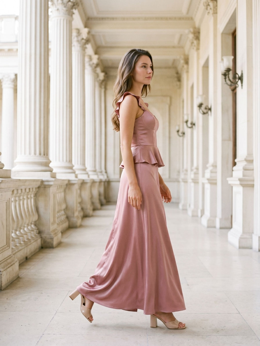 Rose Gold Satin Sheath Sweetheart Lace-Up Back Floor-Length Birthday Dress