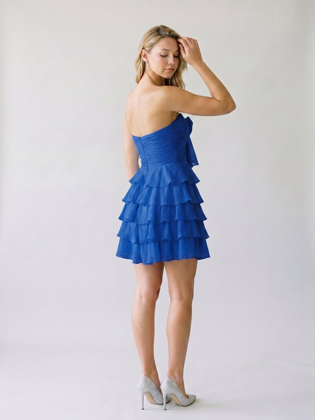 Royal Blue Chiffon A-Line Sweetheart Back Zip Short Homecoming Dress with Cascading Ruffles