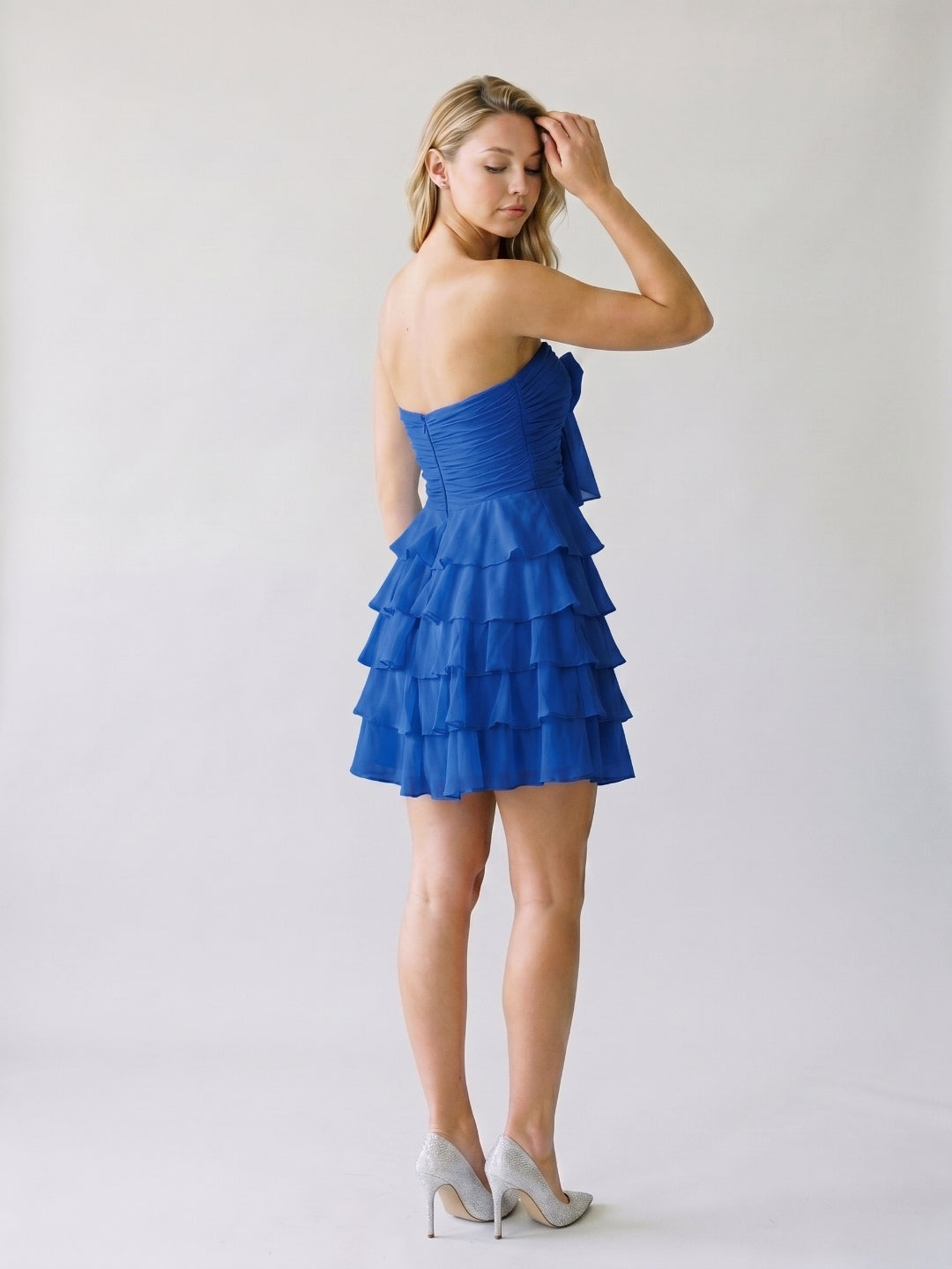 Royal Blue Chiffon A-Line Sweetheart Back Zip Short Homecoming Dress with Cascading Ruffles