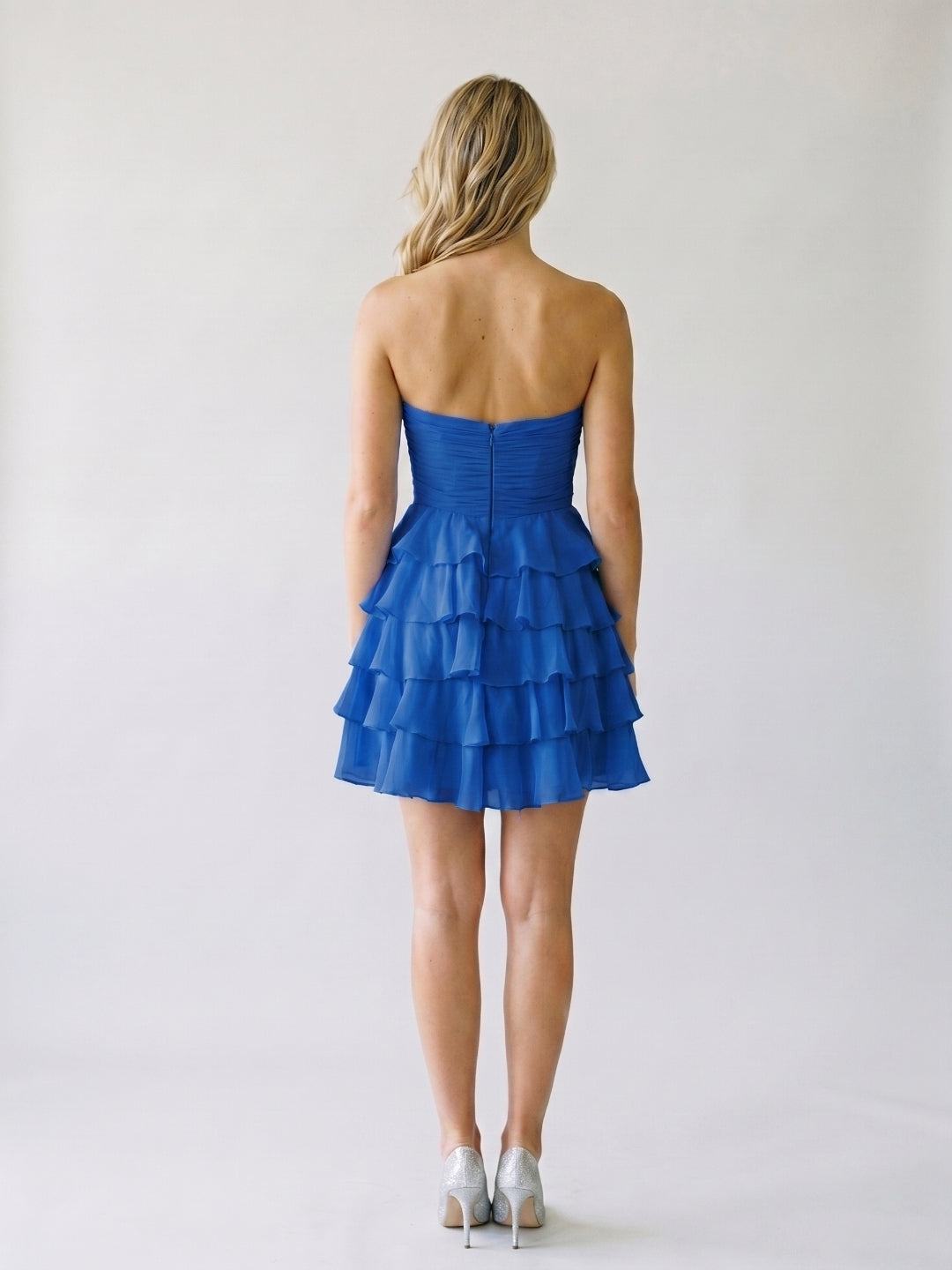 Royal Blue Chiffon A-Line Sweetheart Back Zip Short Homecoming Dress with Cascading Ruffles