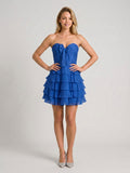 Royal Blue Chiffon A-Line Sweetheart Back Zip Short Homecoming Dress with Cascading Ruffles