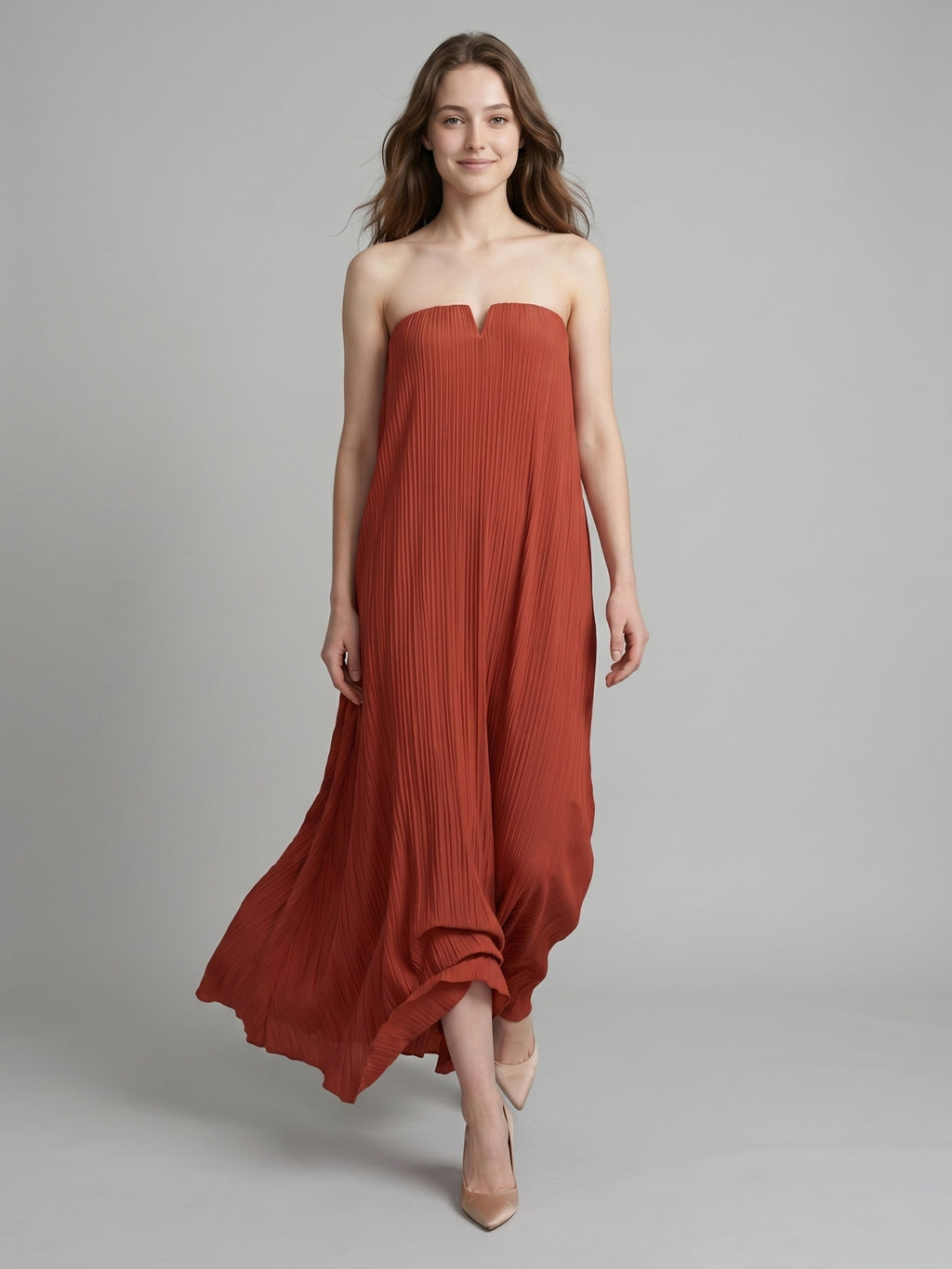 Rust Chiffon column Straight Neck Backless Floor-Length Bridesmaid Dress