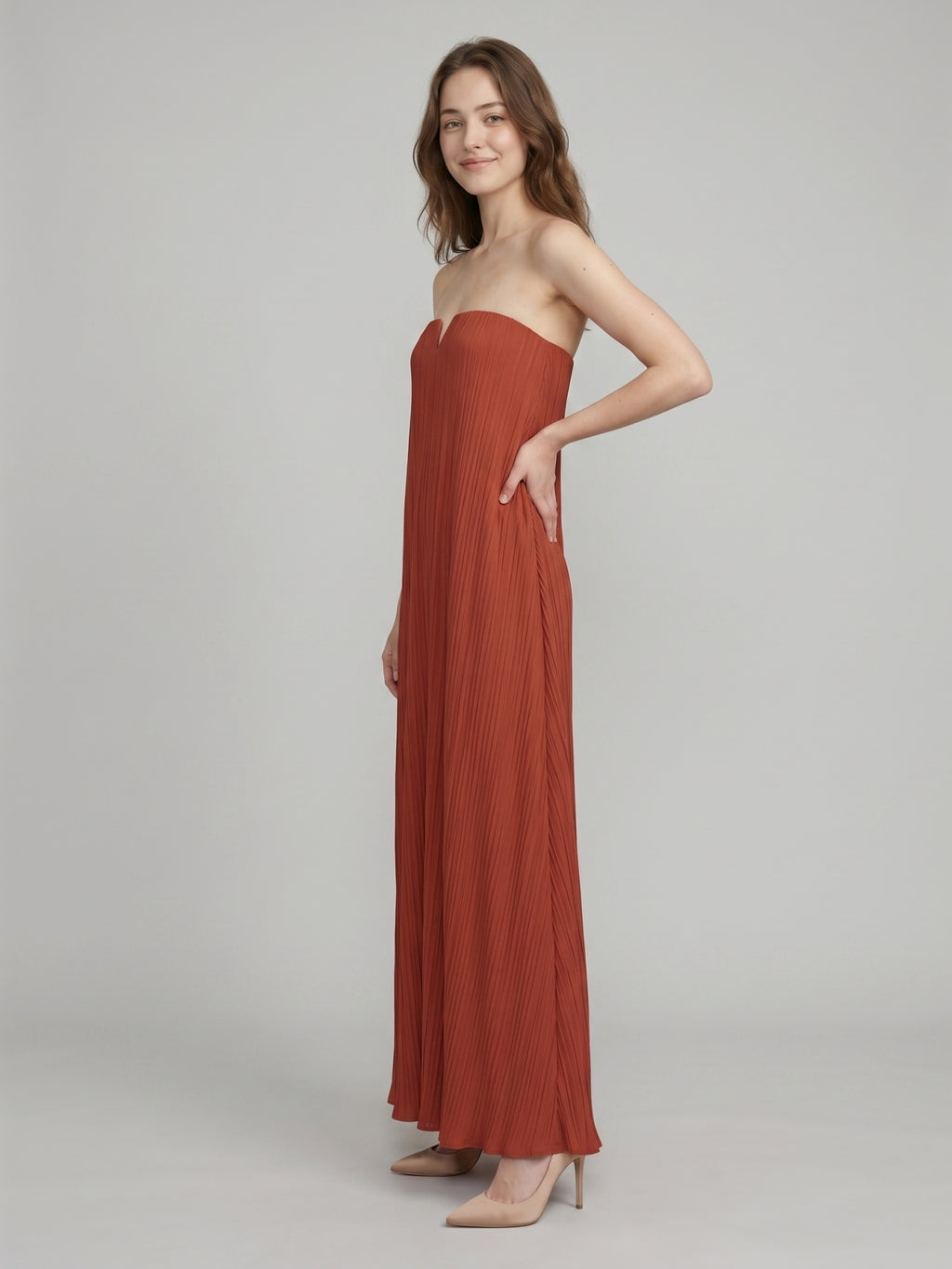 Rust Chiffon column Straight Neck Backless Floor-Length Bridesmaid Dress