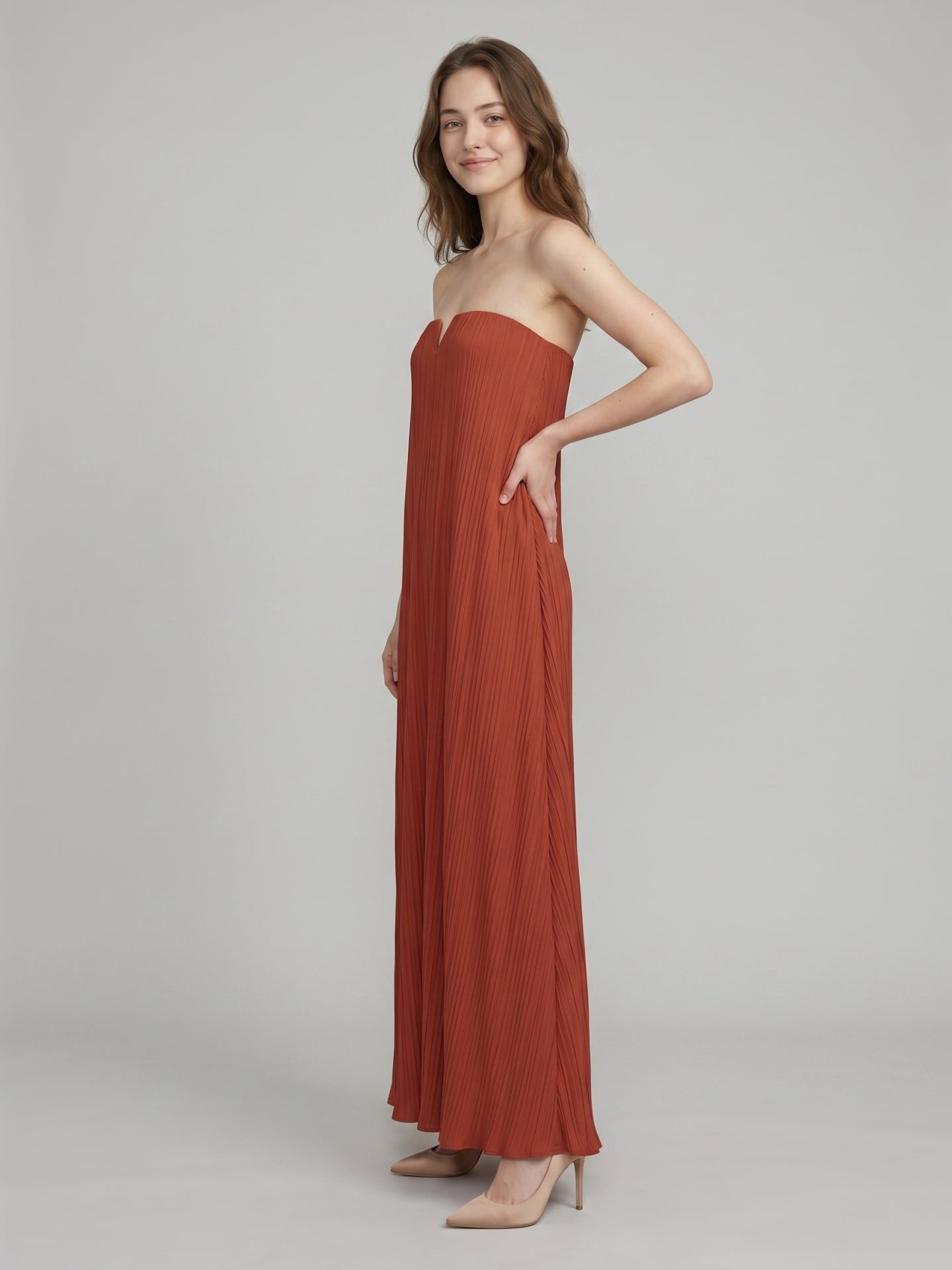 Rust Chiffon column Straight Neck Backless Floor-Length Bridesmaid Dress