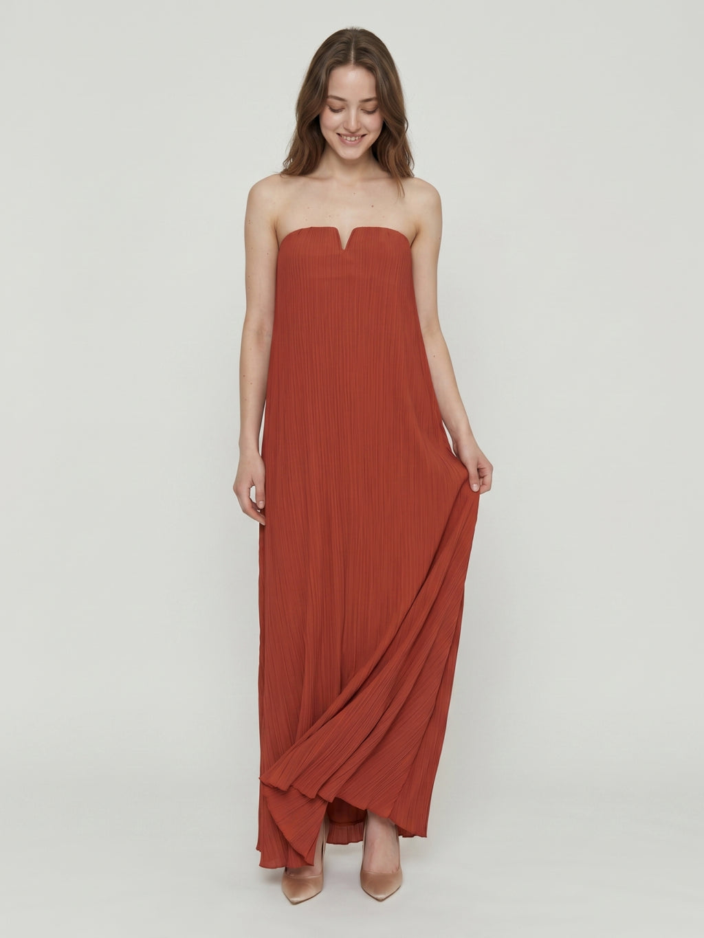 Rust Chiffon column Straight Neck Backless Floor-Length Bridesmaid Dress