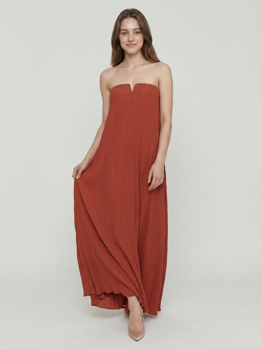Rust Chiffon column Straight Neck Backless Floor-Length Bridesmaid Dress