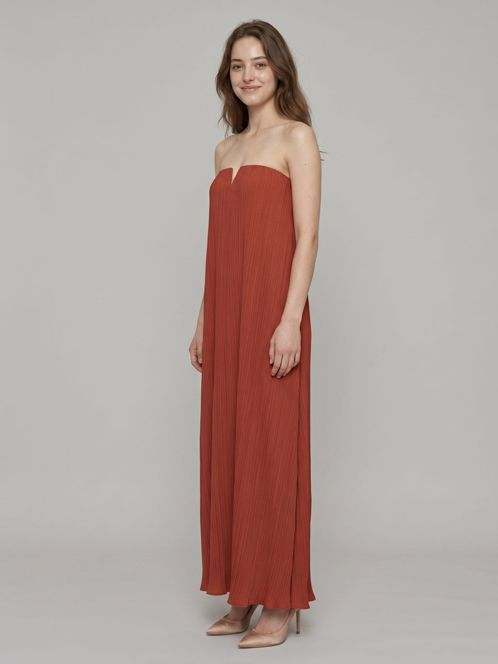 Rust Chiffon column Straight Neck Backless Floor-Length Bridesmaid Dress