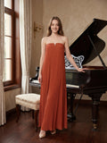 Rust Chiffon column Straight Neck Backless Floor-Length Bridesmaid Dress