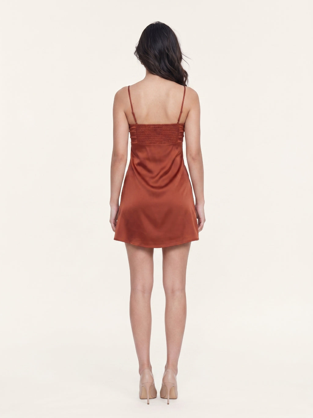 Rust Matte Satin A-Line Square Neck Backless Short Homecoming Dress with Pleats