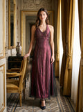 Rust Satin A-Line Halter Backless Floor-Length Prom Dress