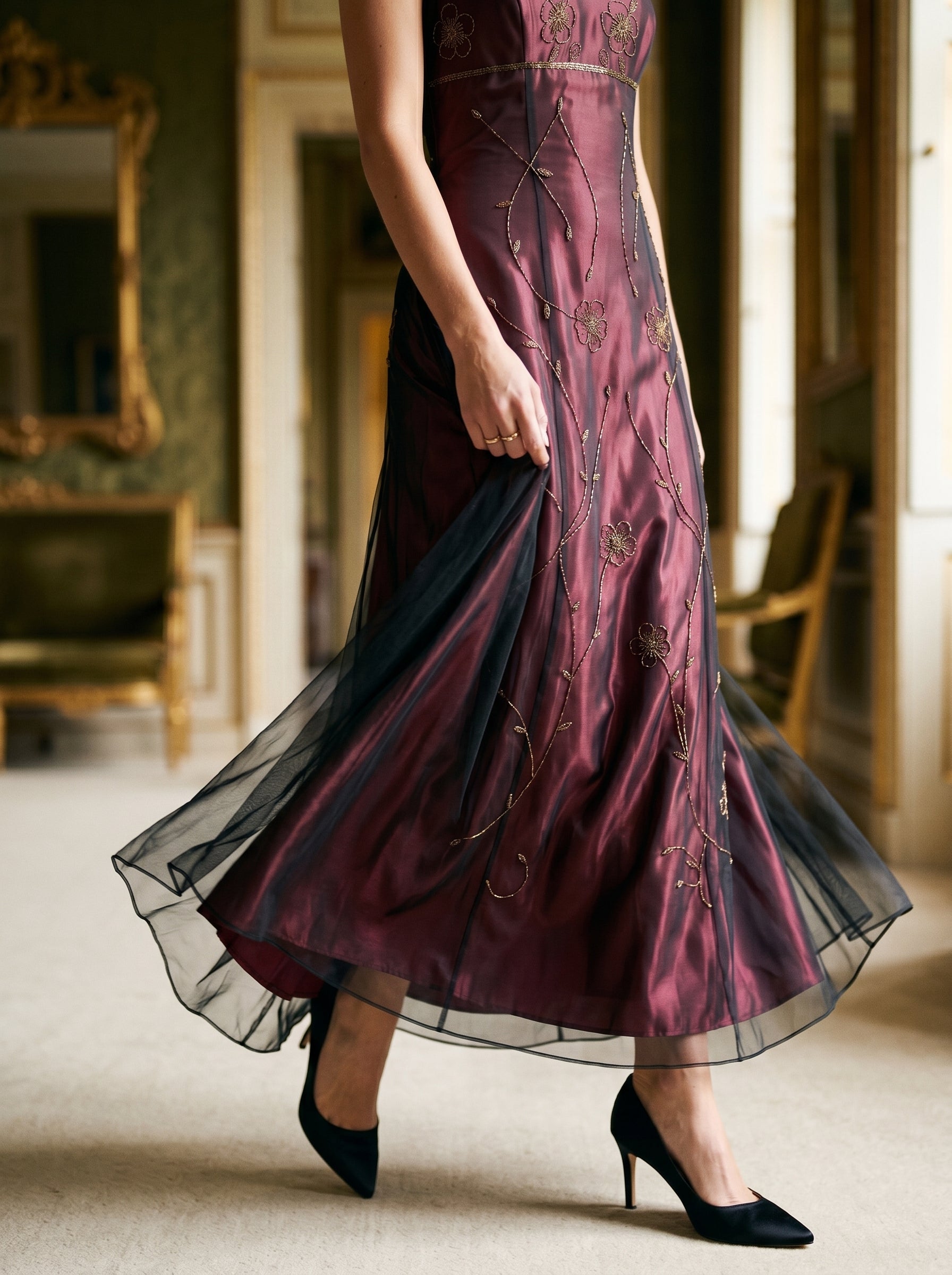 Rust Satin A-Line Halter Backless Floor-Length Prom Dress
