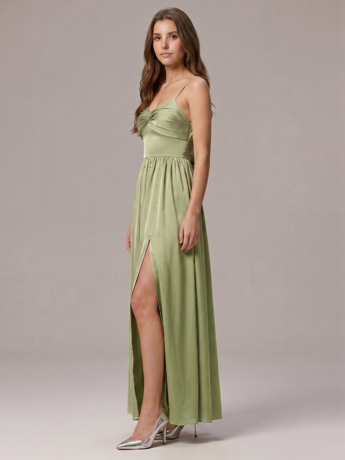 Sexy Sage Green Satin A-Line Sweetheart Neck Lace-up Ankle-Length Bridesmaid Dress