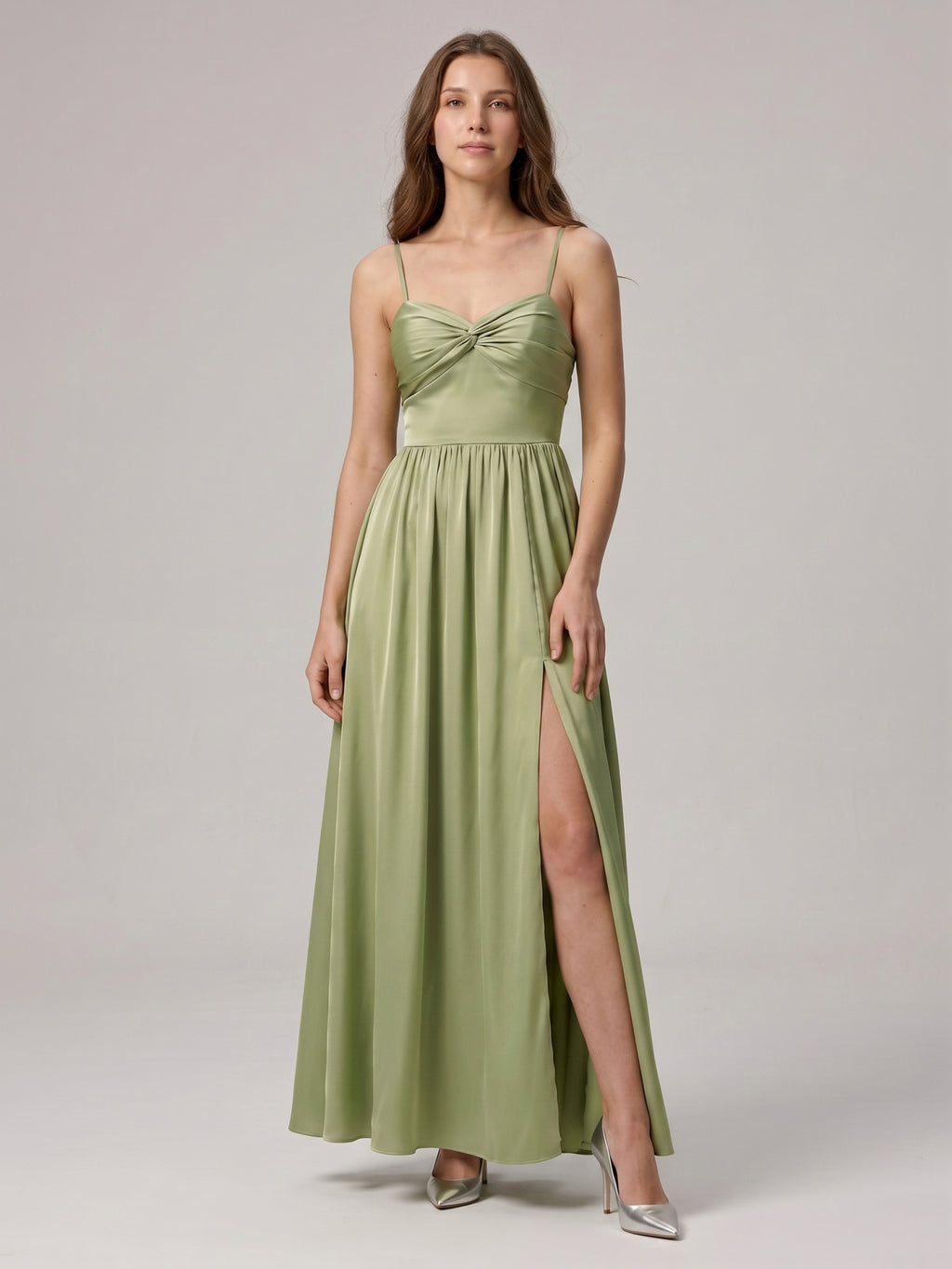Sexy Sage Green Satin A-Line Sweetheart Neck Lace-up Ankle-Length Bridesmaid Dress
