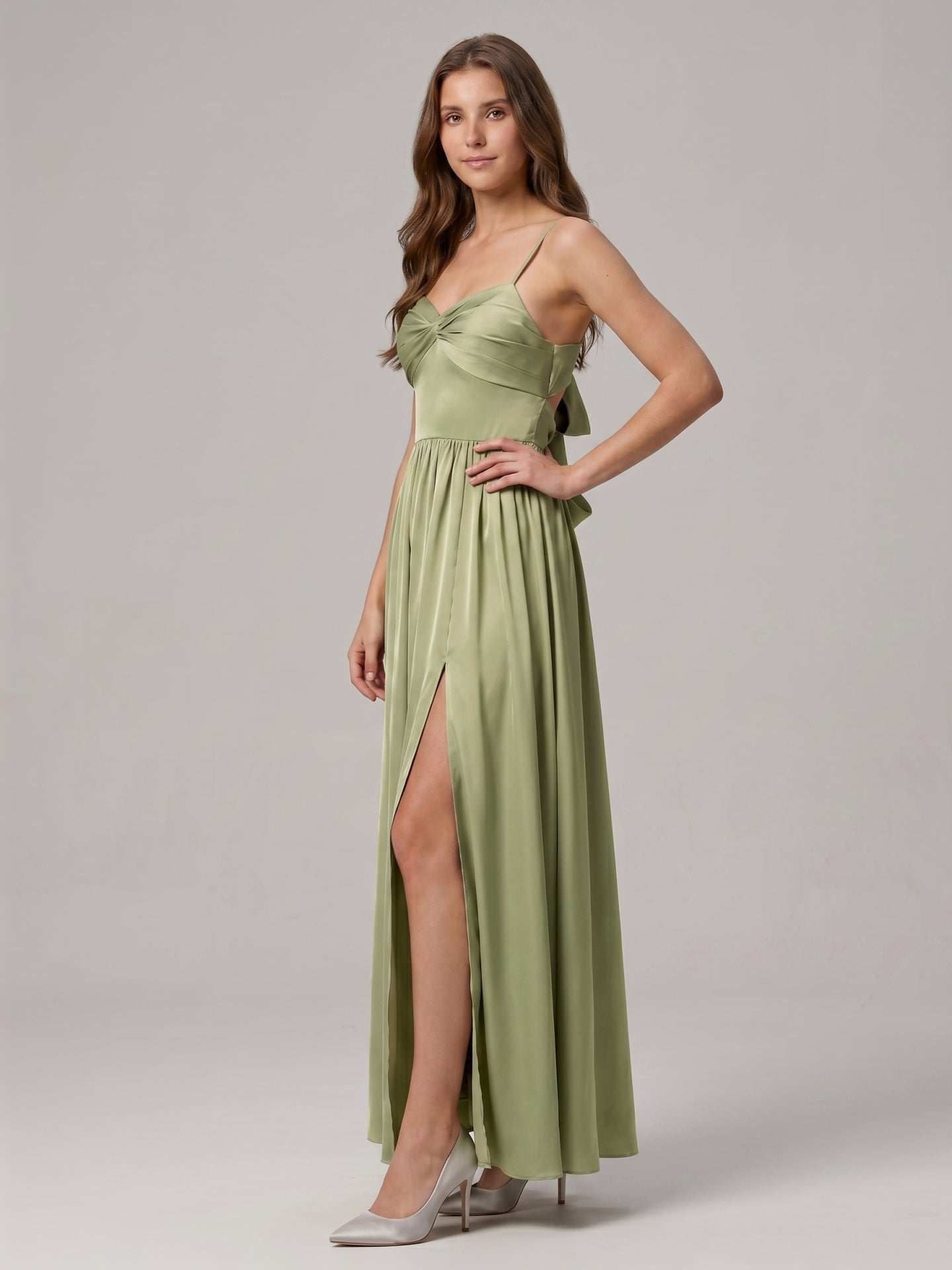 Sexy Sage Green Satin A-Line Sweetheart Neck Lace-up Ankle-Length Bridesmaid Dress
