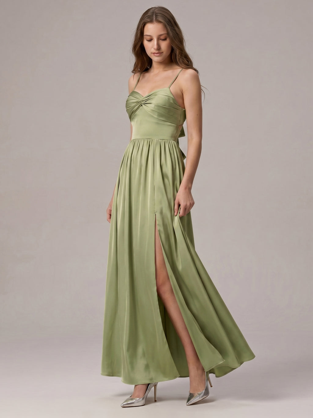 Sexy Sage Green Satin A-Line Sweetheart Neck Lace-up Ankle-Length Bridesmaid Dress